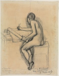 坐姿裸体女模特素描研究