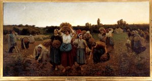 Le rappel des glaneuses 画作 Jules Breton (1827-1906) 1859 年 0,9x1,76 m 巴黎，奥赛博物馆 - 召集拾穗者。 Jules Breton (1827-1906) 的绘画
