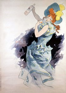 杜邦尼的广告海报，拿着瓶子的女人，作者：Jules Cheret 作者 朱尔斯·切雷特（Jules Cheret）
