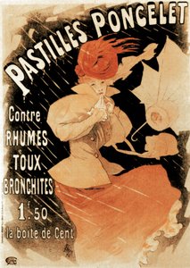 预防感冒和支气管炎的Pastilles Poncelet广告海报，1896年。