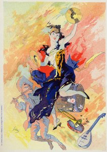 Art. Entertainment. The Music. Allegory by Jules Cheret, France, c.1890 (poster) 作者 朱尔斯·切雷特（Jules Cheret）