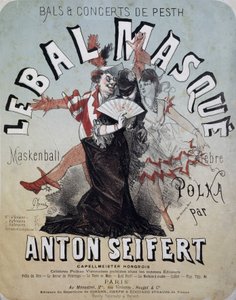 Pesth 的舞会和音乐会：蒙面舞会（Maskenball，Anton Seifert 著名的波尔卡舞曲） - Jules Cheret 的海报，未注明日期 作者 朱尔斯·切雷特（Jules Cheret）