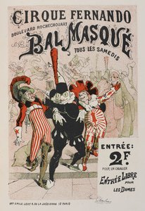 费尔南多马戏团，假面舞会，选自 "Les affiches illustrées.Ouvrage orné de......"，作者 Ernest Maindron 作者 朱尔斯·切雷特（Jules Cheret）