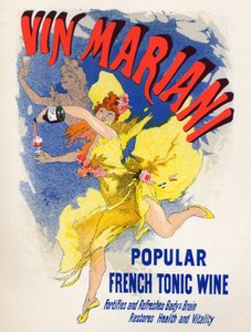 食品和饮料。Mariani法国补品酒（第一种可可酒）。朱尔斯-谢雷（1836-1932）的海报，法国 作者 朱尔斯·切雷特（Jules Cheret）