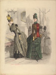 两位穿着日装的妇女：时装板的预备画，来自......，1886年10月19日。 作者 朱尔斯·大卫