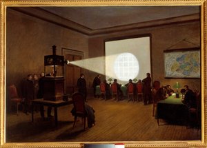1870年11月在中央电报机上对缩微胶卷摄影者进行放映