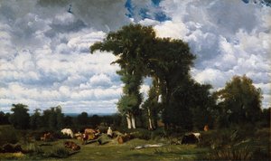 1837年在利穆赞与牛共处景观。