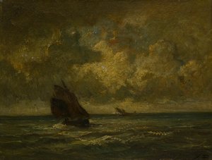暴风雨中的两艘船，187075。 作者 朱尔斯·杜佩