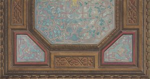阁楼天花板的彩绘装饰设计，带有字母图案：H, 1830-97.创作人：朱尔-埃德蒙德-查尔斯-拉夏兹，欧仁-皮埃尔-古尔代。 作者 Jules Edmond Charles Lachaise 和 Eugene Pierre Gourdet