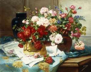 静物与鲜花和乐谱，约1877年