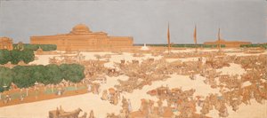 Jules Guerin 绘制的密歇根大道拟议广场的绘画（水彩）
