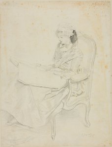 坐着读书的年轻女子 作者 朱尔斯·雅克（Jules Jacquet）