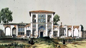 波斯阿斯特拉巴德历史宫，《土耳其和波斯的旅行》第84版，由艺术家雕刻（平版）。