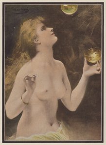 吹肥皂泡的女人（彩色石版画） 作者 朱尔斯·路易斯·马查德