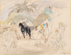 1921年的风景中的人物和两匹马（纸上的wc） 作者 朱尔斯·帕辛
