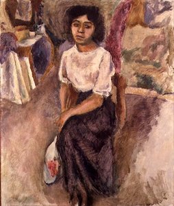 坐着的女人，约1915年（布面油画） 作者 朱尔斯·帕辛