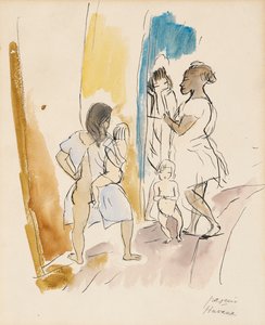 三个女人和两个孩子，哈瓦那（纸上的wc） 作者 朱尔斯·帕辛