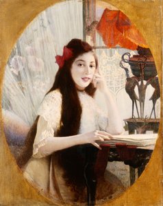 1904年，一个年轻女孩在办公桌上的肖像 作者 朱尔斯·威尔第（Jules Verdier）