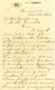1862年9月16日，签署于弗洛里桑的朱利安-贝茨致H.R.甘布尔阁下的信。 作者 朱利安·贝茨