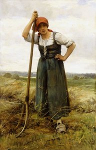倾斜在干草叉的农民妇女， 作者 朱利安杜普雷