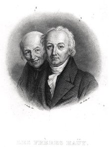 豪伊兄弟。勒内-朱斯特（1743-1822）和瓦伦丁-豪伊（1745-1822），由阿尔方斯-博伊（1801-67）刻制（雕刻）（黑白照片）。 作者 朱利安·利奥波德（之后）博伊（Boilly）