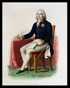 Talleyrand-Perigord（1754-1838）的Charles Maurice在他的办公桌上的肖像，来自E. Mennechet的&39;The French Plutarch&39;的插图，由Delaistre雕刻，1835年