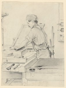 在平版印刷厂工作的自画像 作者 老朱利叶斯·亚当