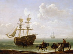 在岸边捕获的砖块被卸到车上。布面油画，约 1790 年，作者朱利叶斯-凯撒-艾贝森（1759-1817 年）。 作者 朱利叶斯·凯撒·伊贝森