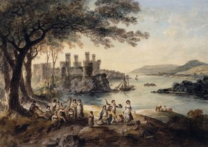 康威城堡（Conway Castle），前身是约翰·史密斯（John Smith）的《盲人哈珀》（The Blind Harper），1796年 作者 朱利叶斯·凯撒·伊贝森