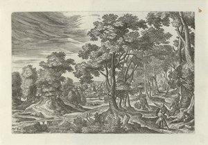带旅行者劫案的风景画
好撒玛利亚人寓言场景风景画（系列名称） 作者 汉斯·波尔