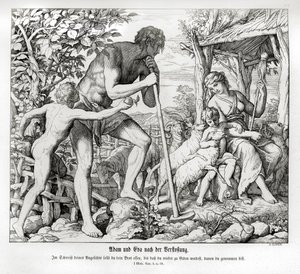 亚当和夏娃被放逐出伊甸园后，创世纪 作者 朱利叶斯·施诺尔·冯·卡洛斯菲尔德