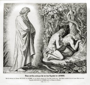 亚当和夏娃隐藏他们的裸体，创世纪 作者 朱利叶斯·施诺尔·冯·卡洛斯菲尔德