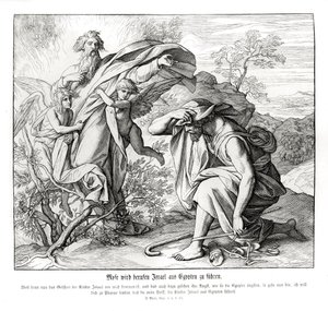 摩西和燃烧的灌木丛，出埃及记 作者 朱利叶斯·施诺尔·冯·卡洛斯菲尔德