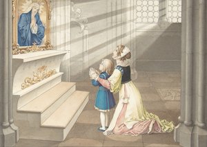 祈祷中的母女，约1811-17年。 作者 朱利叶斯·施诺尔·冯·卡洛斯菲尔德