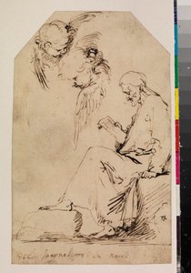 一张坐着的男人读书和两个基路伯的学习表，1620年代 作者 朱塞佩·德·里贝拉