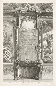 波兰王储比伦斯基伯爵大元帅的内阁于1734年处决；带玻璃的Chiminée，每侧都有部分支撑镶板和绘画，第一板 作者 JusteAurèleMeissonnier