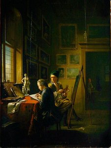 大师在他的画架前（板上油画） 作者 贾斯图斯·容克（Justus Juncker）