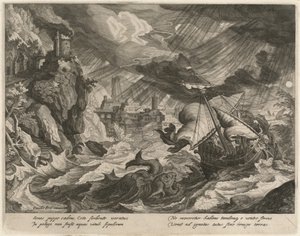 约拿被扔进暴风骤雨的大海 作者 Justus Sadeler after Paul Bril