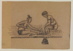 因纽特人传说插图（两个裸体人在生火） 作者 卡拉莱·安德森