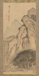 与瀑布景观，约。 1817。 作者 龟田博斋