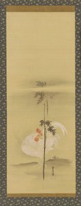 公鸡和竹子，江户时期，17世纪中期-18世纪初。