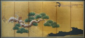 野鸡和松树，约 1626 年（纸面墨水、彩色和金色） 作者 卡诺锦鲤