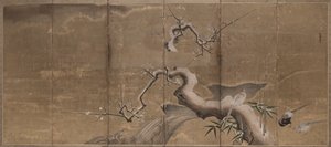 梅树和野鸡的冬景（鸟类左侧）