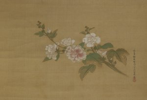 开花木槿的一个分支，江户时代（丝绸上的颜色）
