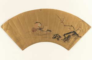 鸳鸯和盛开的梅花（金箔上的墨水和颜色） 作者 卡诺雪信