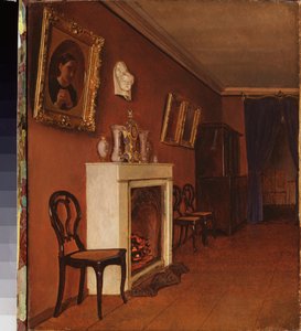 Interieur avec une cheminee（带壁炉的室内装饰）--卡皮顿-阿列克谢耶维奇-泽连佐夫（1790-1845 年）的油画，纸上水彩 作者 Alekseevich Zelentsov上尉