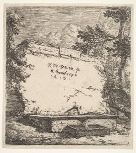 带有阶梯式喷泉的前作，一堵石墙，带水嘴，将水倒进水库，1652年。