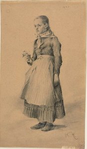 穿农装的女孩（正面）；素描片：妇女和女孩（背面）