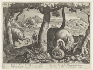 Olifant in gevecht met slang Jachttaferelen (series title) Venationes Ferarum, auium, piscium pvgnae Bestiariorum (series title)   1407910   zh       chinese Successfully Translated  Original: Relief Design of a Seated Female Figure Translat: Relief Design 作者 卡雷尔·范·马勒里（归因于）
