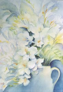 小苍兰，极光和芭蕾舞女演员在一个白色水罐 作者 卡伦·阿米蒂奇（Karen Armitage）